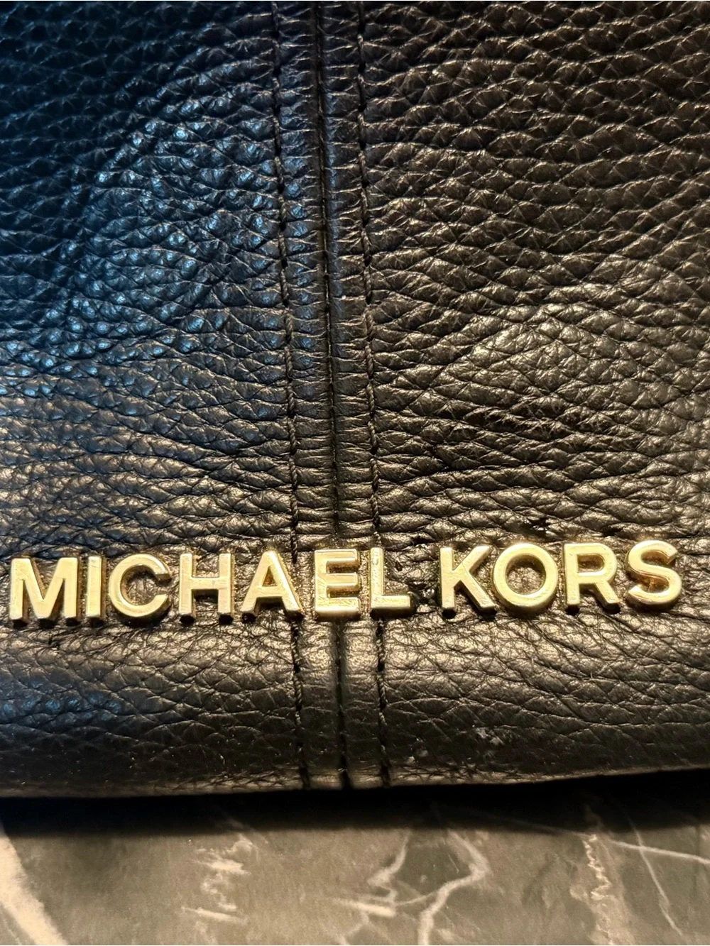 Michael Kors Black Pebbled Leather Shoulder Bag with Gold Logo